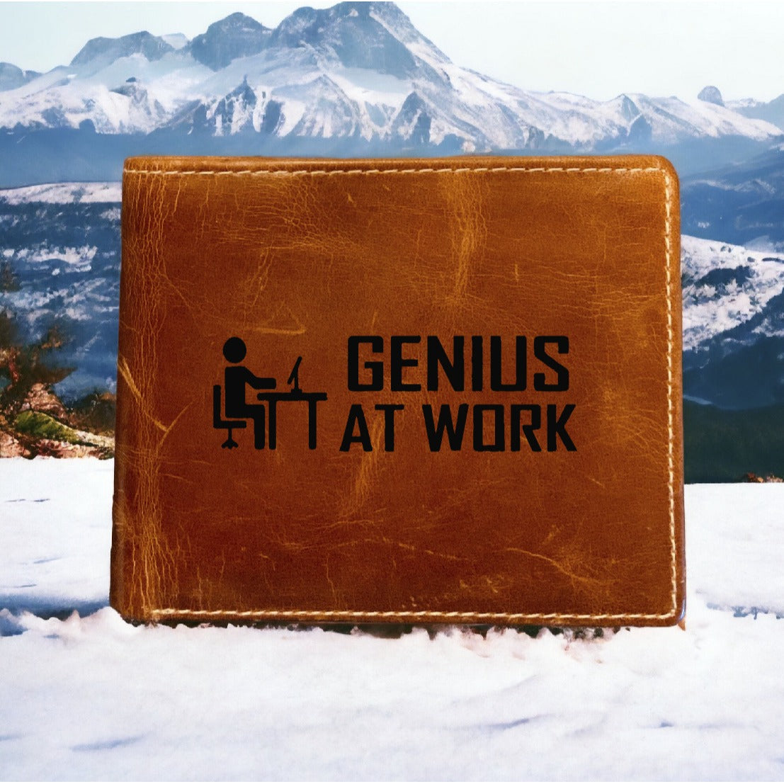 Genius At Work Leather Wallet Bifold Premium Quality Buffalo Computer NEW