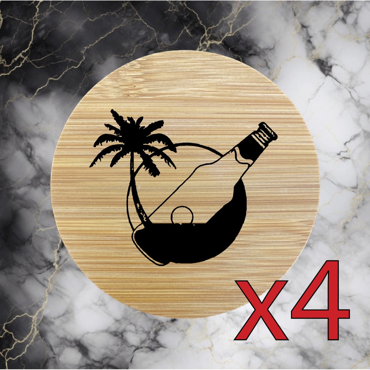 Beach Beer x4 Bamboo Coasters Drink Natural Wood Home Decor Lounge Ocean NEW