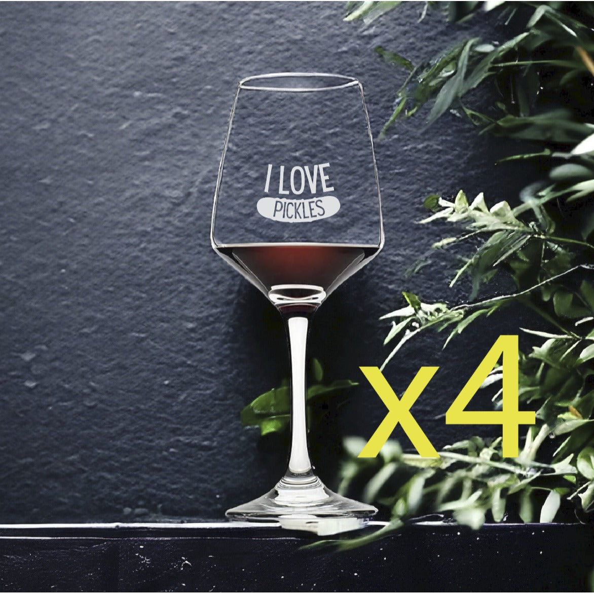 I Love Pickles Wine Glasses x4 Premium 12 Oz Personalize Quote Food Funny NEW