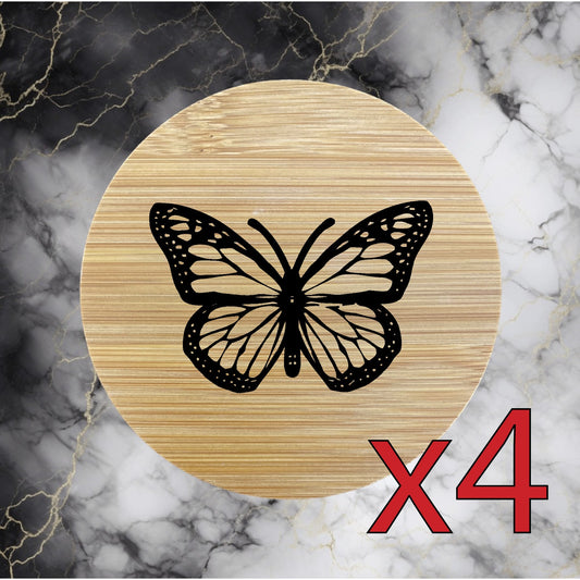 Monarch Butterfly x4 Bamboo Coasters Drink Natural Wood Home Decor Lounge NEW