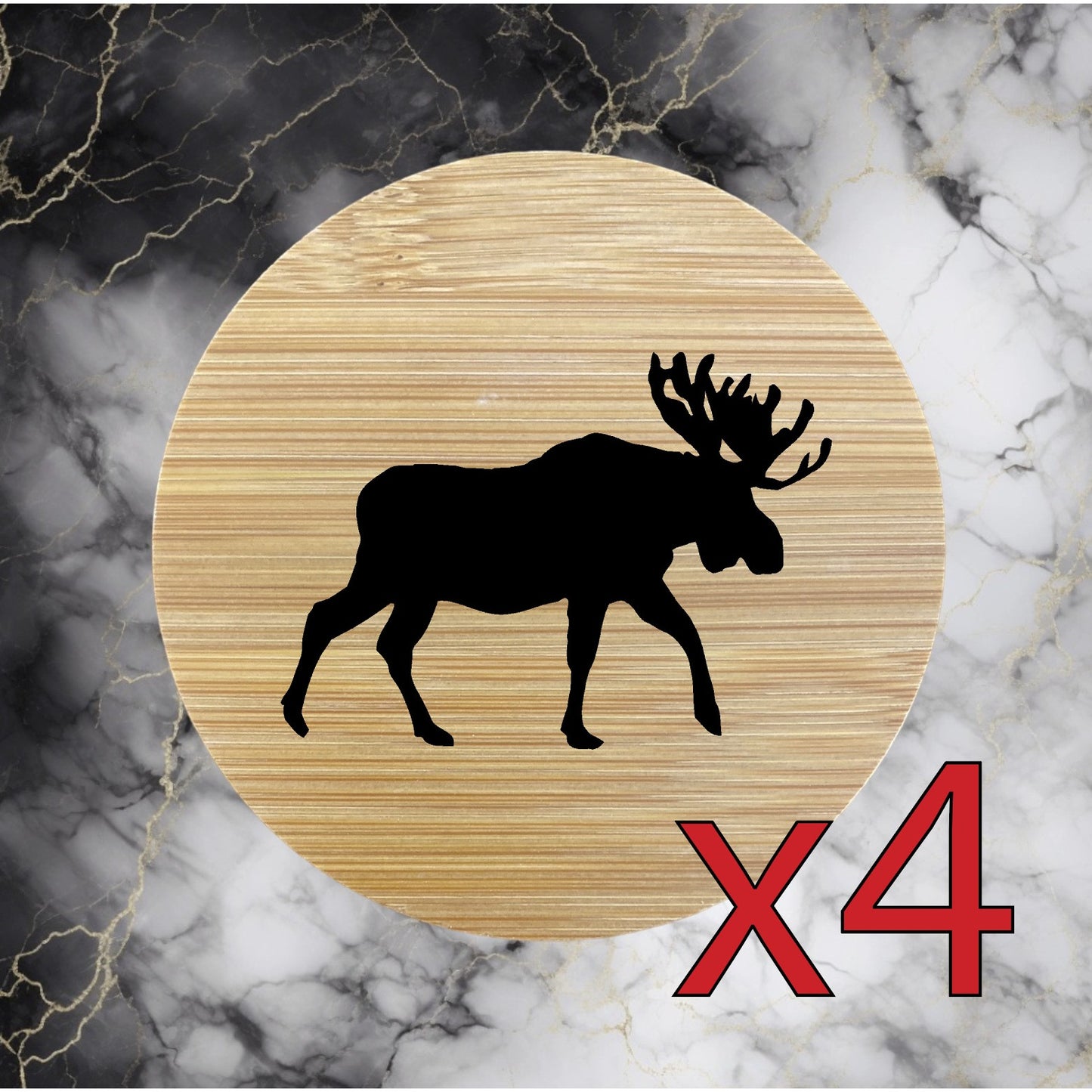 Moose Shape x4 Bamboo Coasters Drink Natural Wood Home Decor Lounge Wild NEW