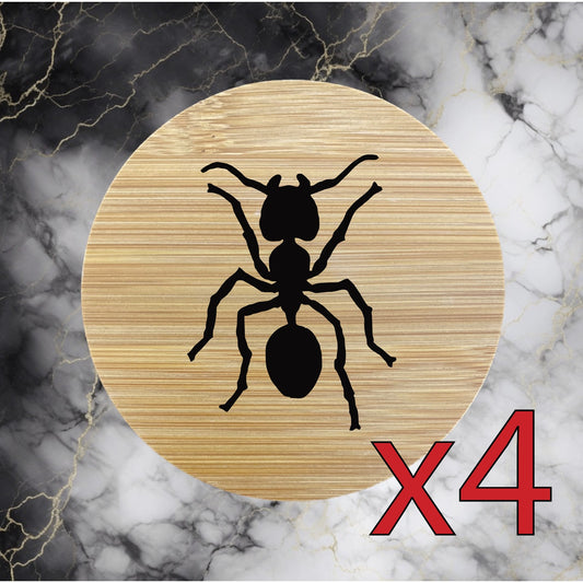 Ant x4 Bamboo Coasters Drink Natural Wood Home Decor Lounge Animal Wild NEW