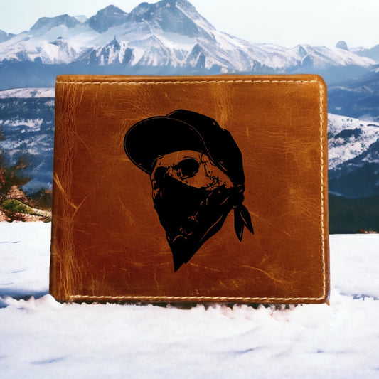 Skull Snapback Leather Wallet Bifold Premium Quality Buffalo Bandana Hat NEW