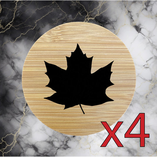 Maple Leaf x4 Bamboo Coasters Drink Natural Wood Home Decor Lounge Tree NEW