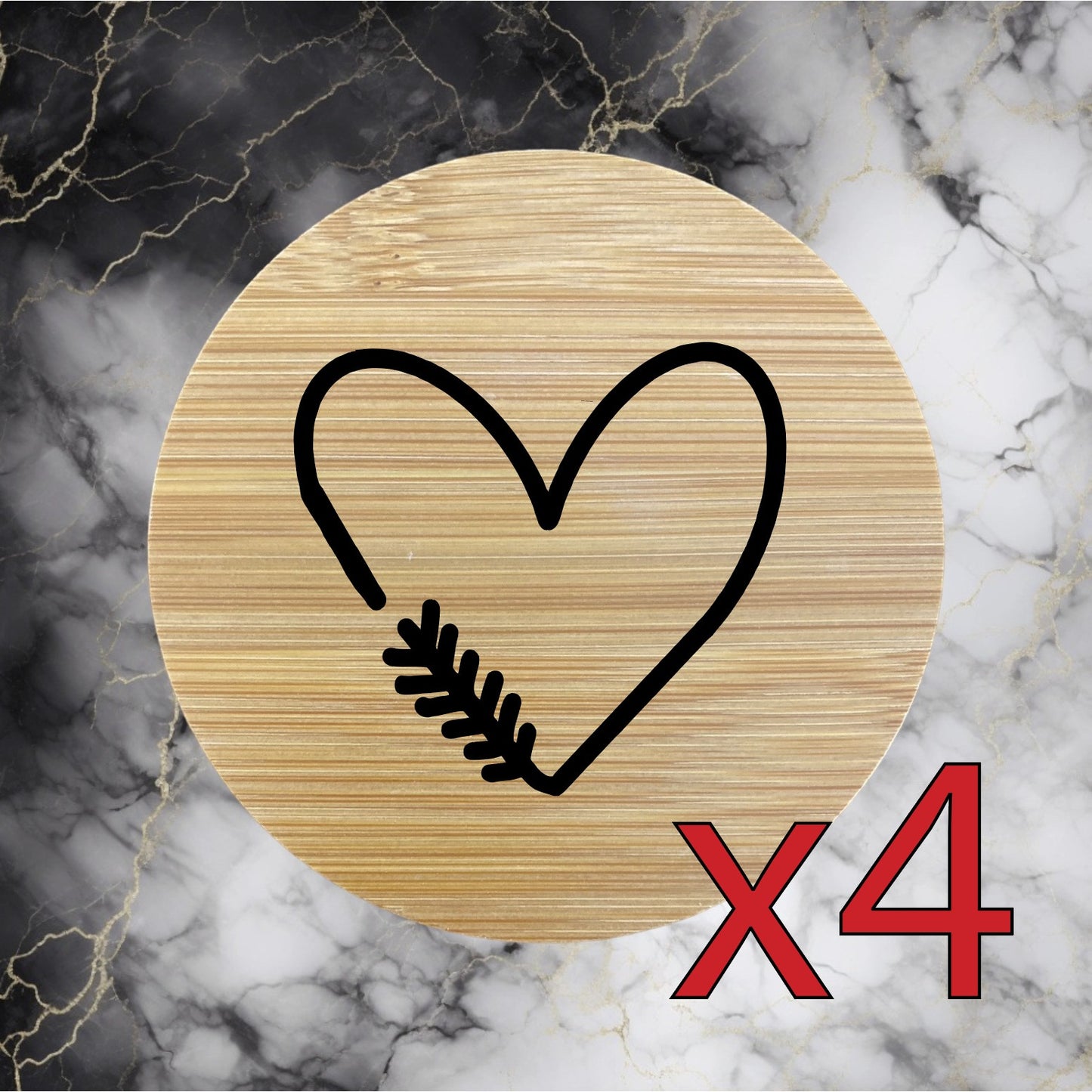 Heart Arrow x4 Bamboo Coasters Drink Natural Wood Home Decor Lounge Love NEW