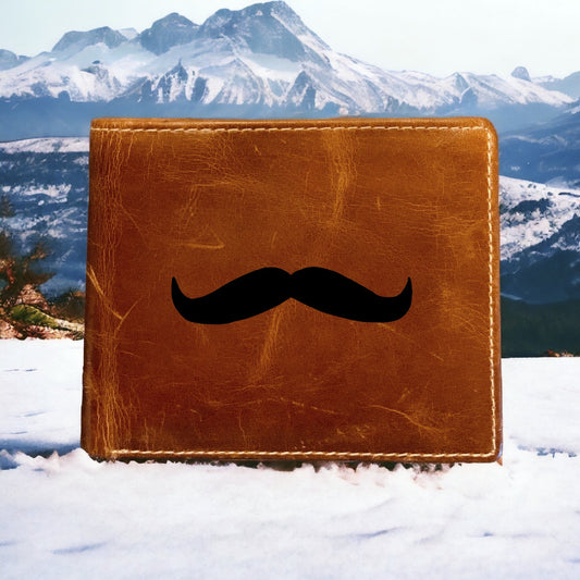 Mustache Leather Wallet Bifold Premium Quality Buffalo Man Men NEW