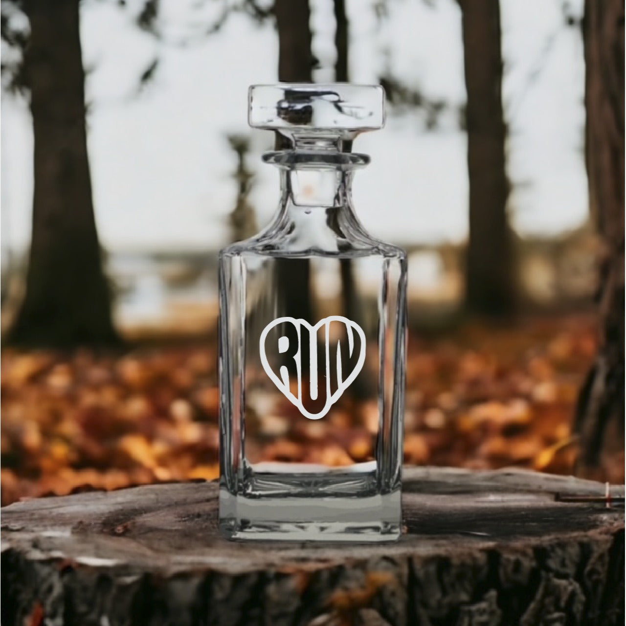 Run Heart Decanter 26 Oz Bourbon Whiskey Premium Glass Personalize Gym NEW