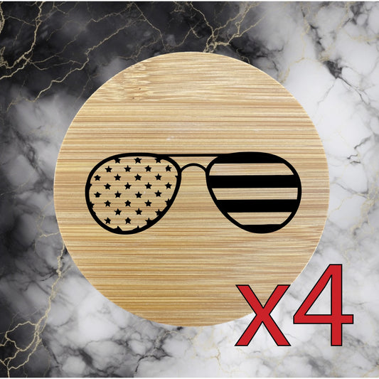 Sunglasses USA x4 Bamboo Coasters Drink Natural Wood Home Decor Lounge NEW