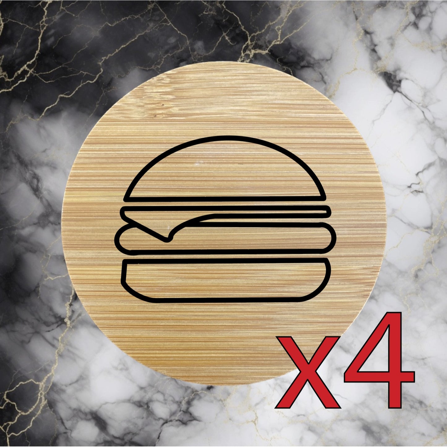 Cheeseburger x4 Bamboo Coasters Drink Natural Wood Home Decor Lounge Food NEW