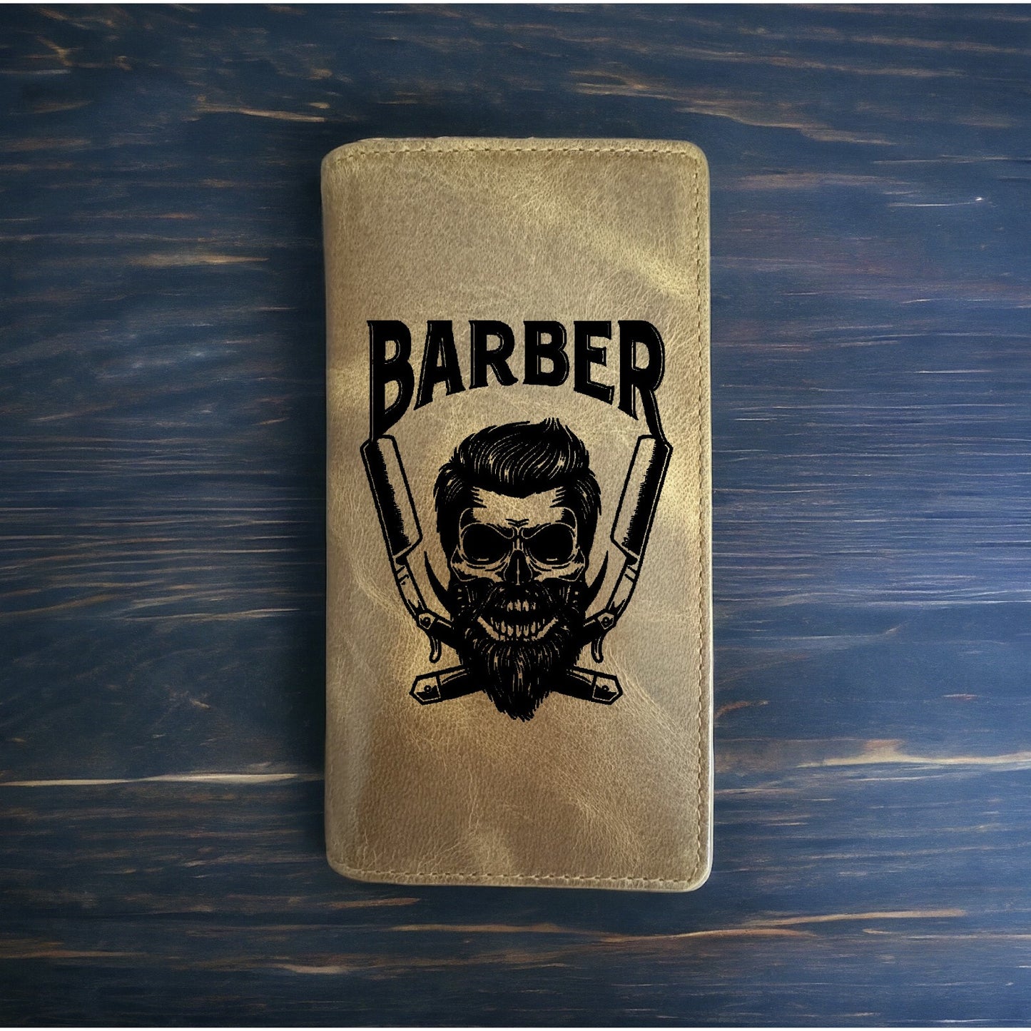 Barber Skull Rodeo Wallet Cowboy Western Buffalo Leather Premium Razor Hair NEW