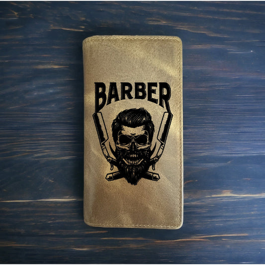 Barber Skull Rodeo Wallet Cowboy Western Buffalo Leather Premium Razor Hair NEW