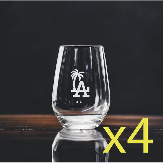 LA Stemless Wine Glasses x4 Premium 15 Oz Personalize Los Angeles Palm Tree NEW