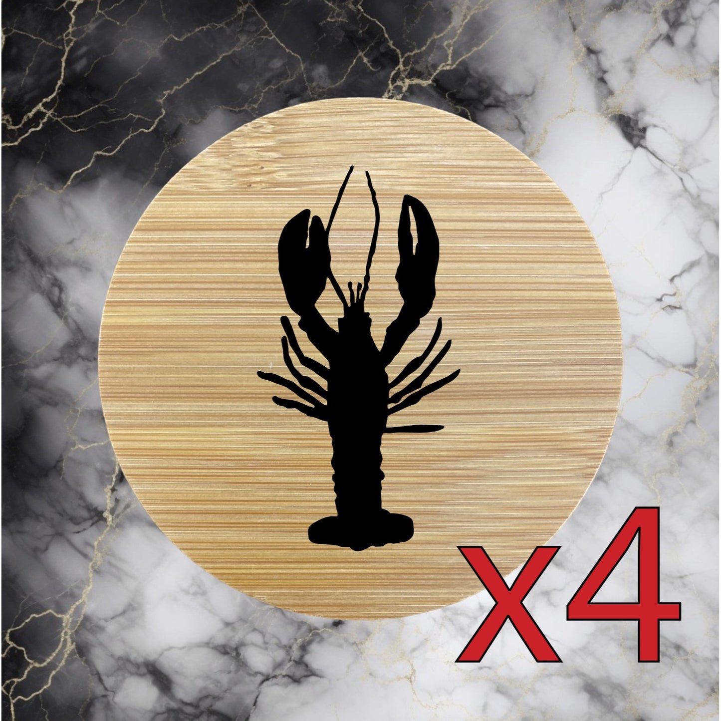 Crawfish x4 Bamboo Coasters Drink Natural Wood Home Decor Lounge Cajun NEW