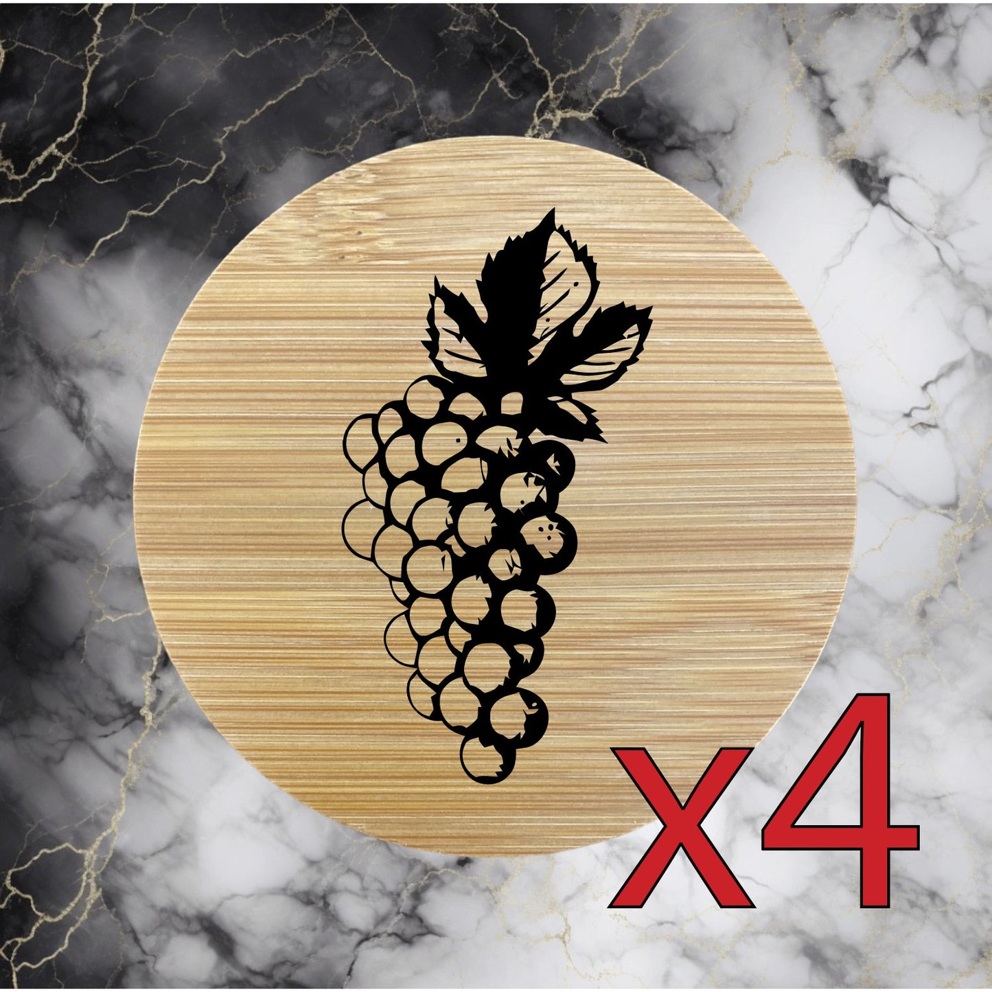 Grapes x4 Bamboo Coasters Drink Natural Wood Home Decor Lounge Fruit Vine NEW