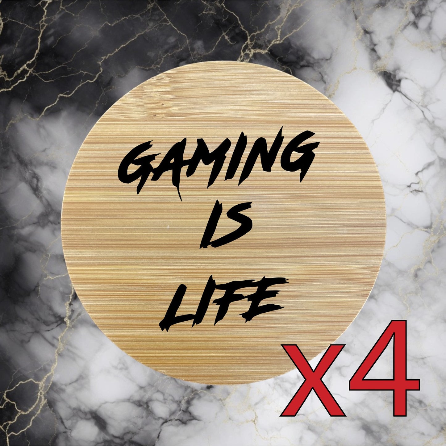 Gaming Is Life x4 Bamboo Coasters Drink Natural Wood Home Decor Lounge Quote NEW