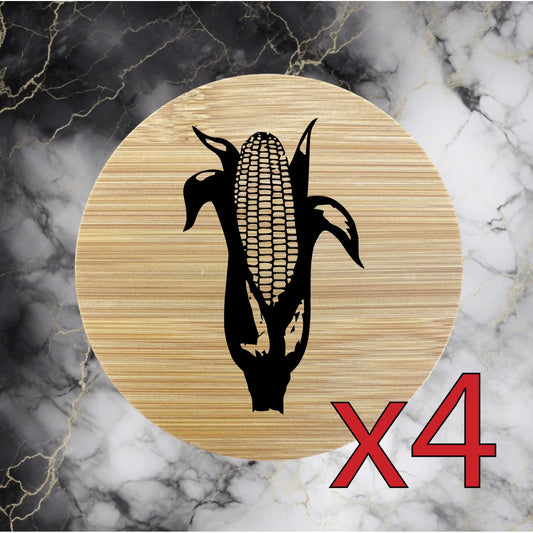 Corn x4 Bamboo Coasters Drink Natural Wood Home Decor Lounge Farm Cob Stalk NEW