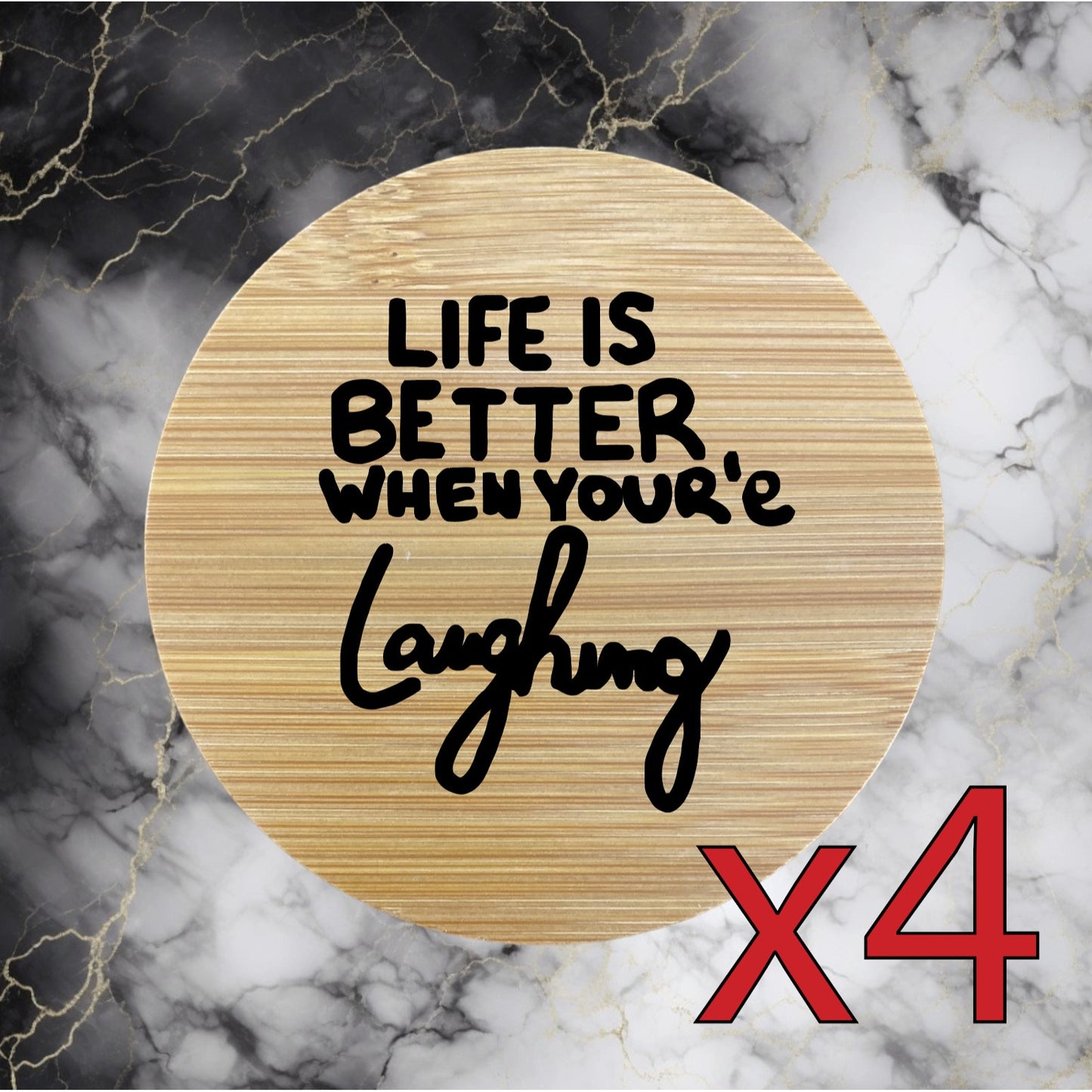 Better Laughing x4 Bamboo Coasters Drink Natural Wood Home Decor Lounge Life NEW