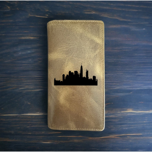 City Skyline Rodeo Wallet Cowboy Western Buffalo Leather Premium Buildings NEW