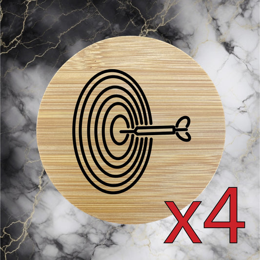 Dart Bullseye x4 Bamboo Coasters Drink Natural Wood Home Decor Lounge Bar NEW