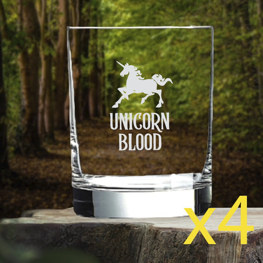 Unicorn Blood Whiskey Glasses x4 Double 14 Oz Premium Old Fashioned Fantasy NEW