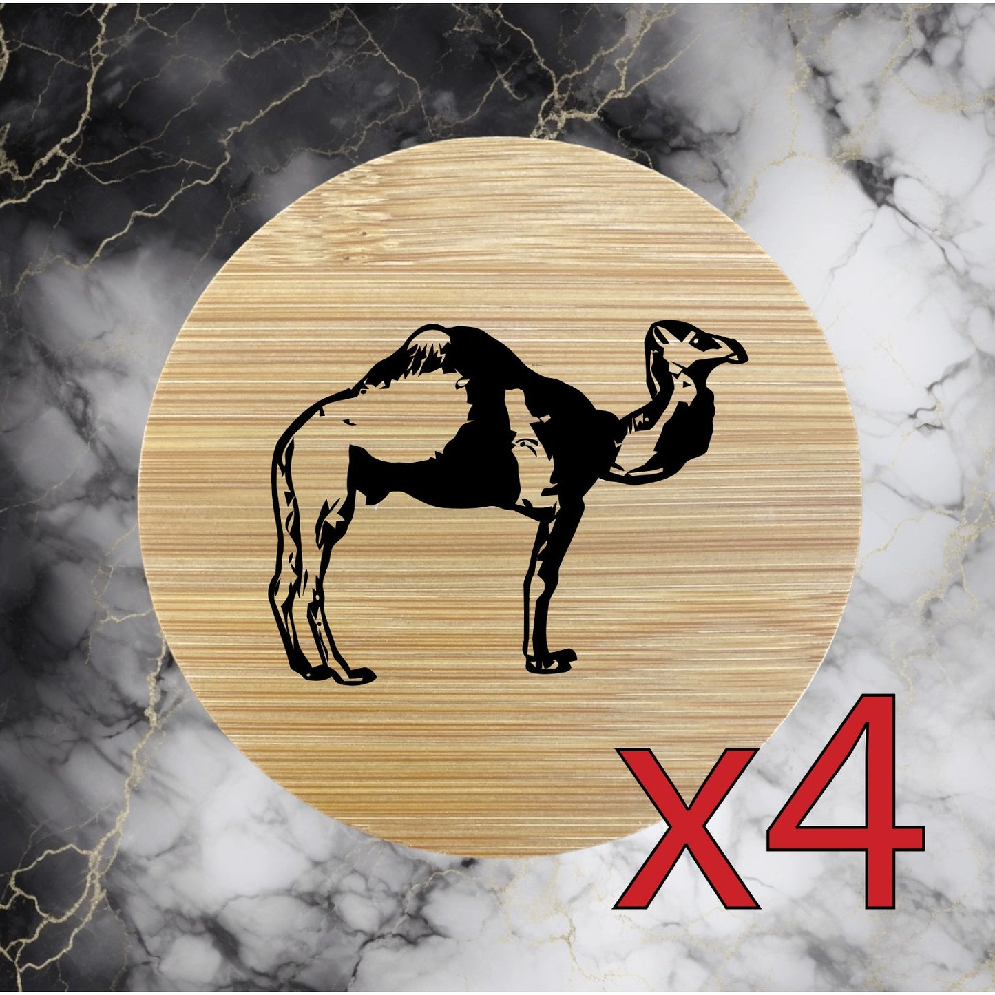 Camel x4 Bamboo Coasters Drink Natural Wood Home Decor Lounge Desert Animal NEW