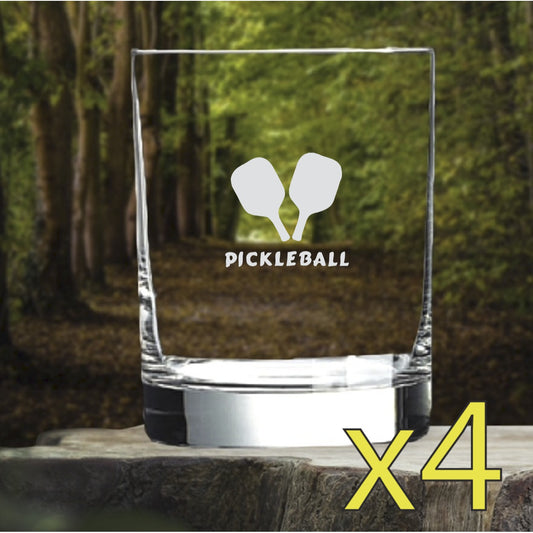 Pickleball Whiskey Glasses x4 Double 14 Oz Premium Old Fashioned Paddle Game NEW