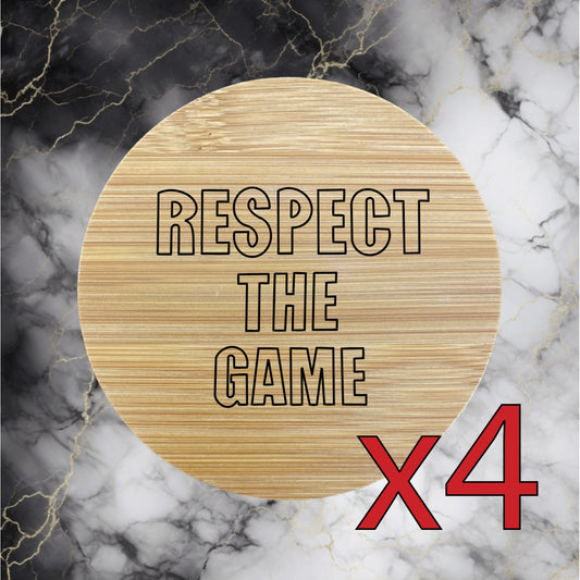 Respect The Game x4 Bamboo Coasters Drink Natural Wood Home Decor Lounge NEW