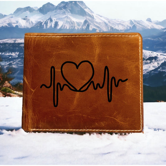 Heartbeat Leather Wallet Bifold Premium Quality Buffalo Medical Heart Love NEW