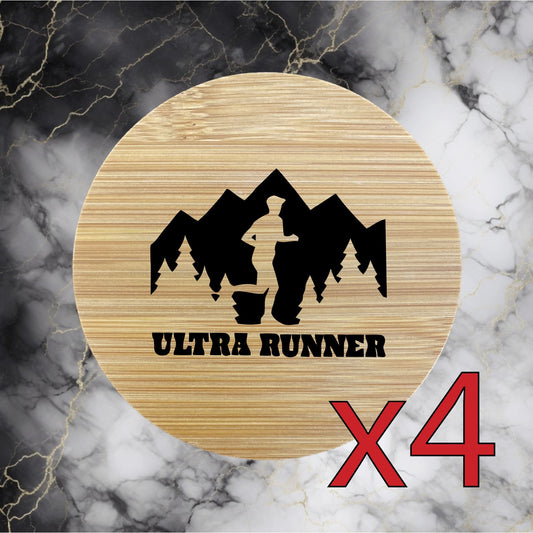 Ultra Runner x4 Bamboo Coasters Drink Natural Wood Home Decor Lounge Run NEW