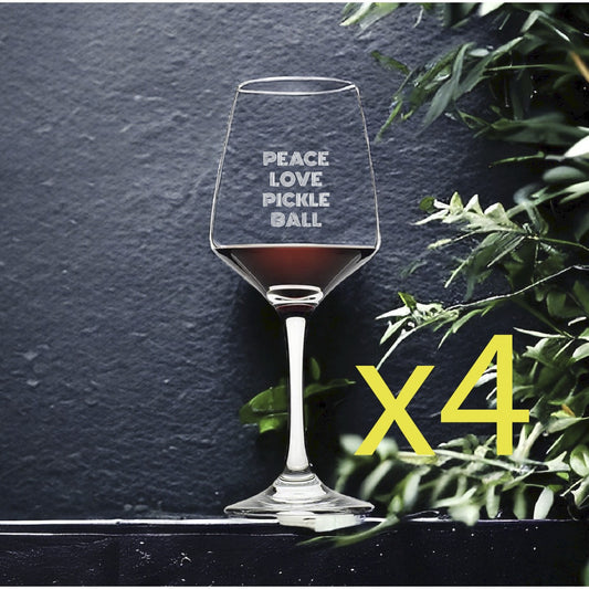 Pickleball Wine Glasses x4 Premium 12 Oz Personalize Peace Love Sport Quote NEW