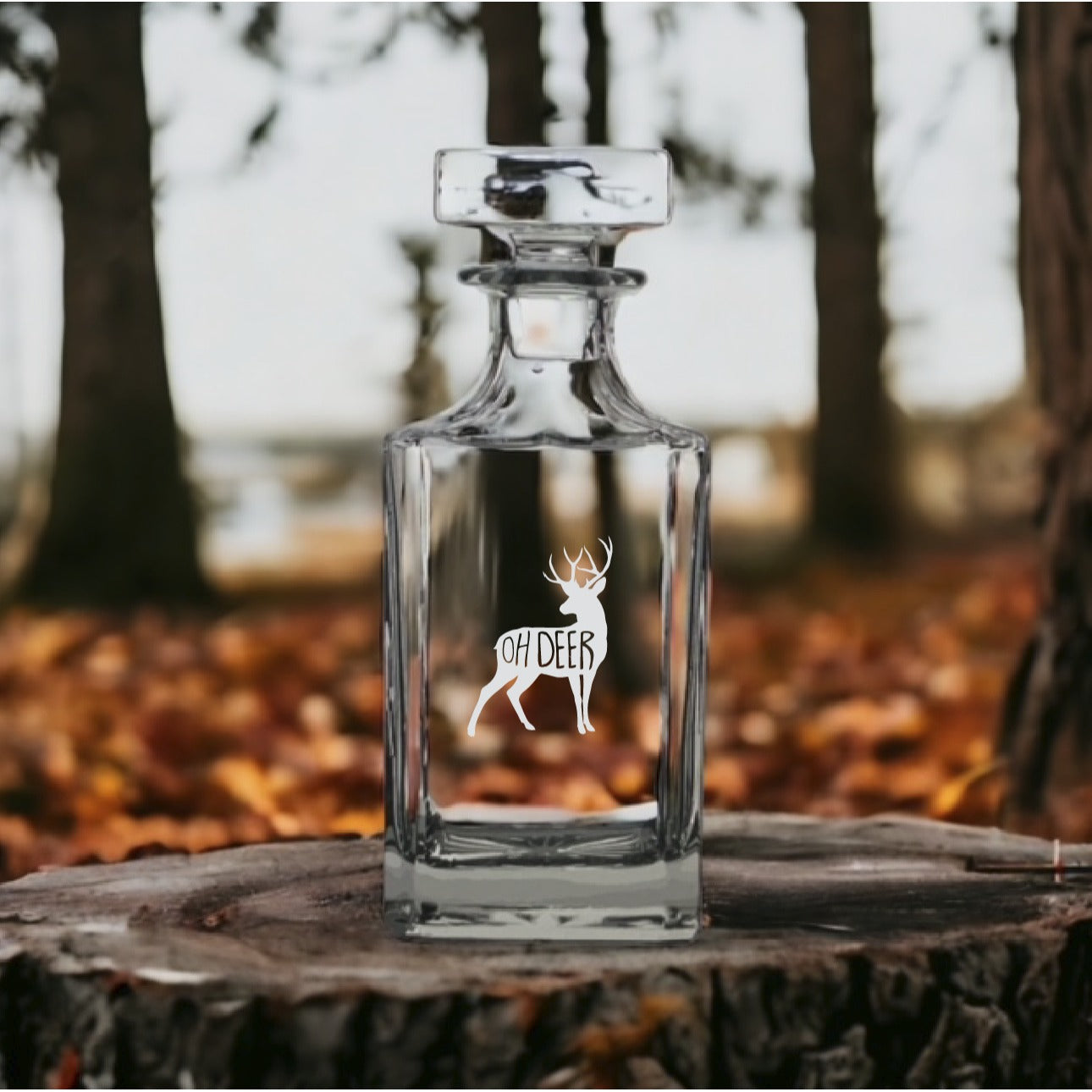 Oh Deer Decanter 26 Oz Bourbon Whiskey Premium Glass Personalize Animal Pun NEW