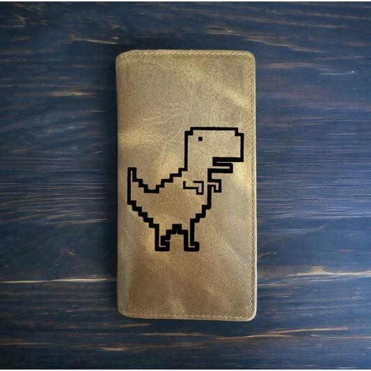 T-Rex Rodeo Wallet Cowboy Western Buffalo Leather Premium Pixel Cartoon Dino NEW