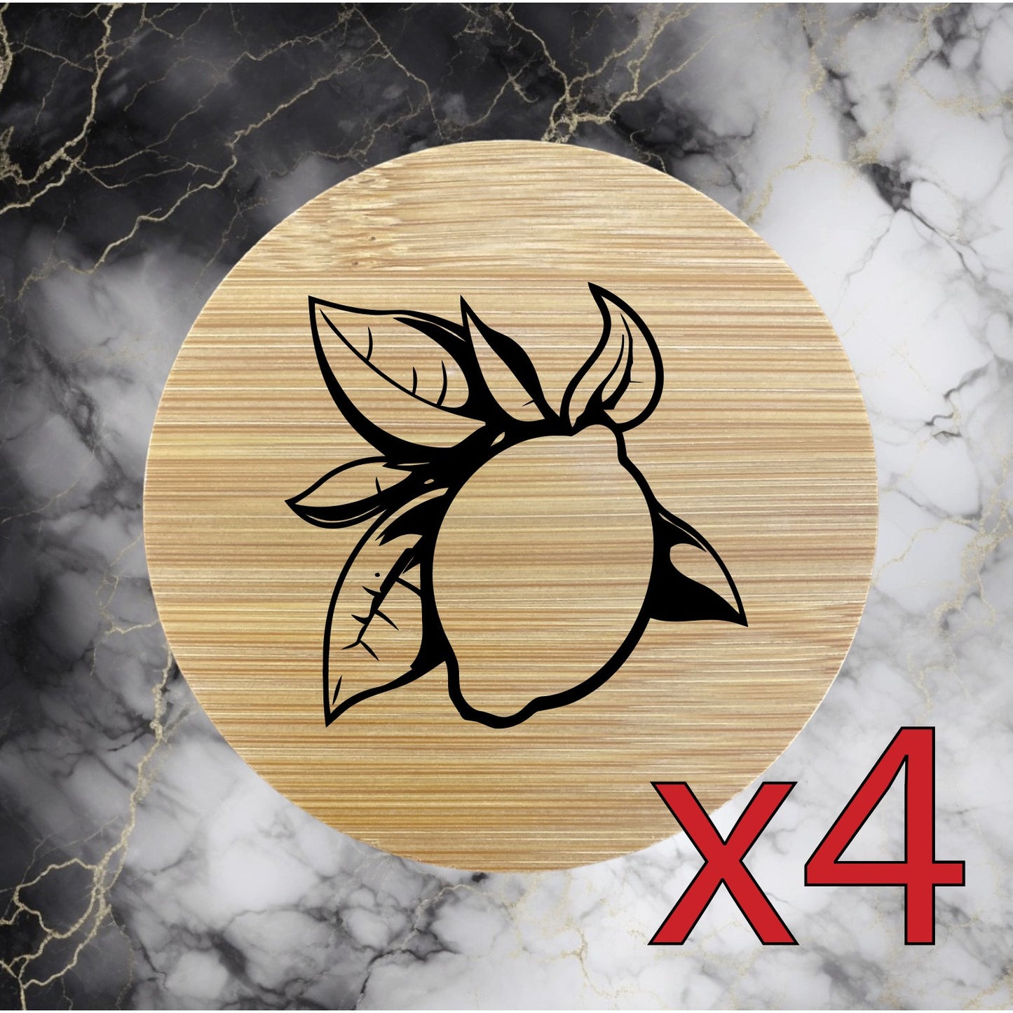 Lemon Tree x4 Bamboo Coasters Drink Natural Wood Home Decor Lounge Lime NEW