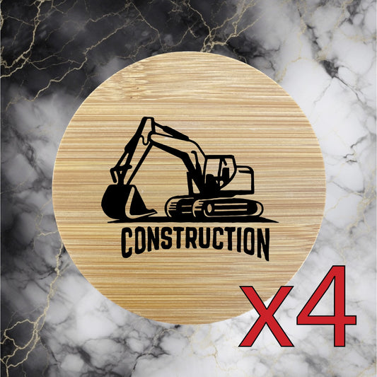 Construction x4 Bamboo Coasters Drink Natural Wood Home Decor Lounge Work NEW