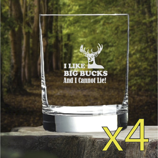 Big Bucks Whiskey Glasses x4 Double 14 Oz Premium Old Fashioned Outdoor NEW