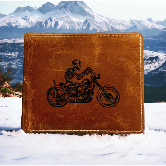 Skeleton Biker Leather Wallet Bifold Premium Quality Buffalo Motorcycle NEW