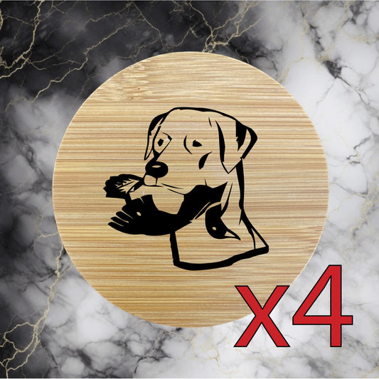 Duck Dog x4 Bamboo Coasters Drink Natural Wood Home Decor Lounge Hunting NEW