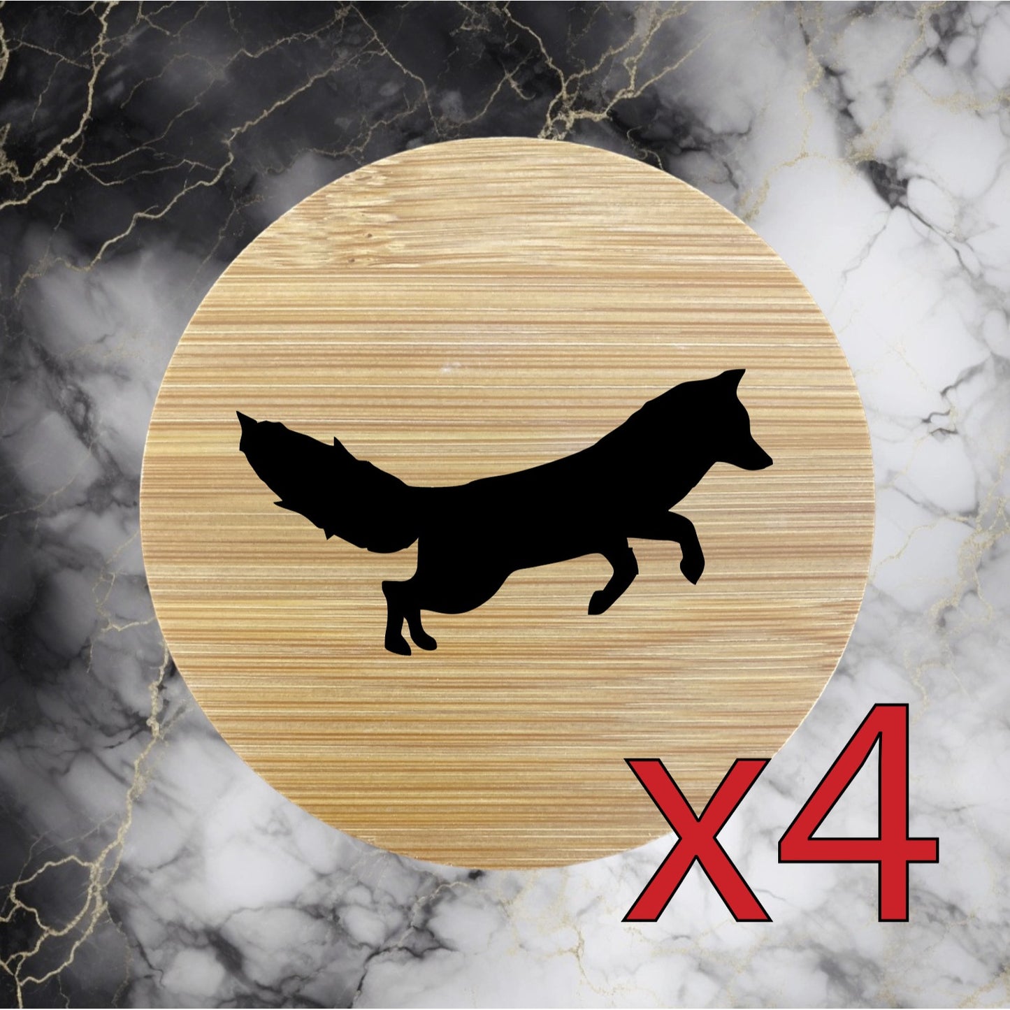 Fox x4 Bamboo Coasters Drink Natural Wood Home Decor Lounge Animal Wild NEW