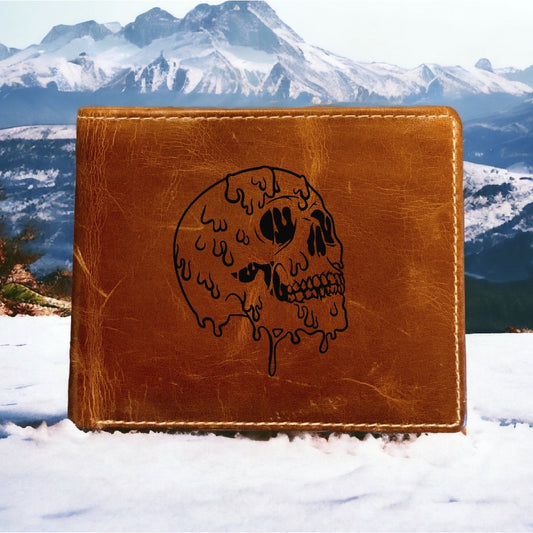 Skull Leather Wallet Bifold Premium Quality Buffalo Abstract Trippy Horror NEW