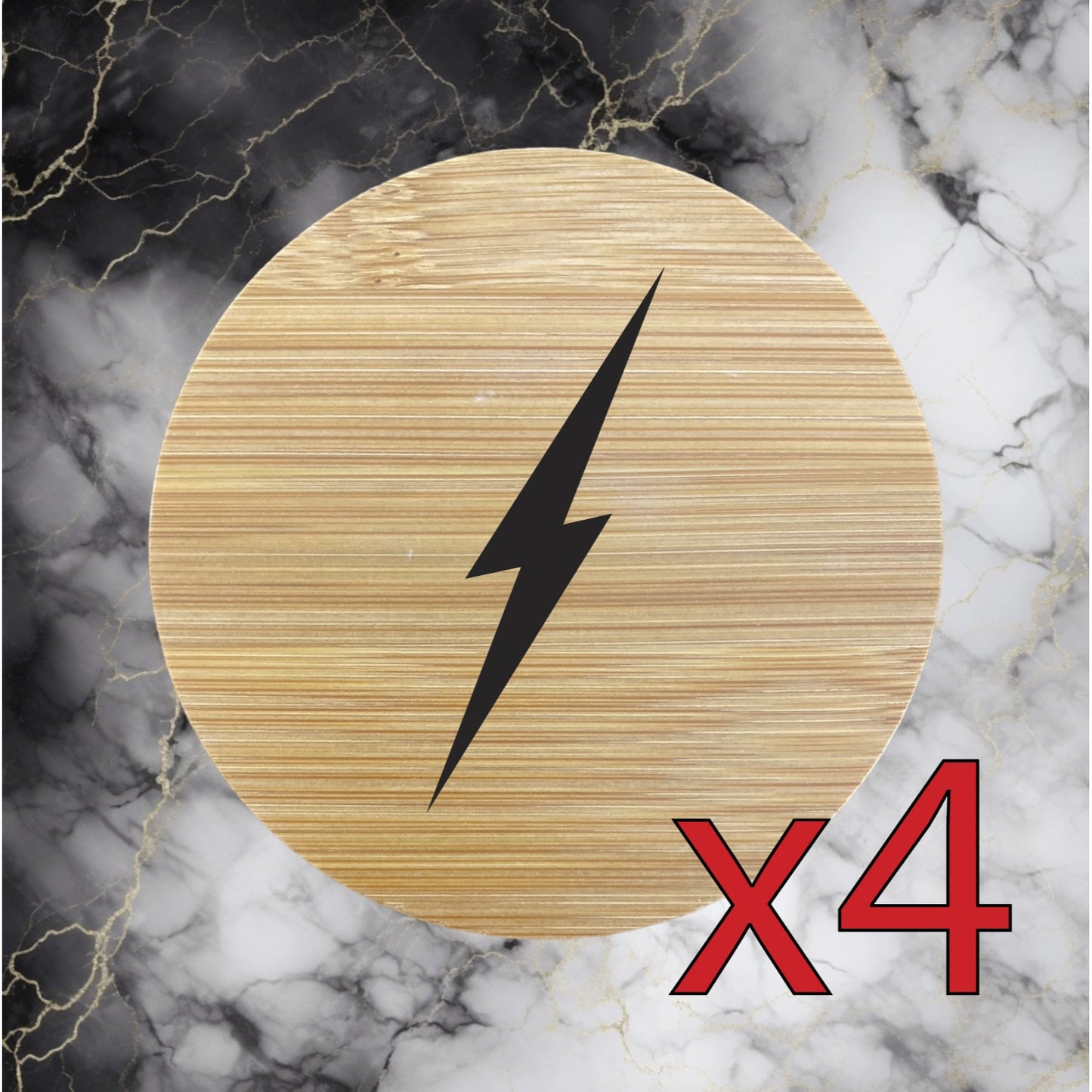 Lightning Bolt x4 Bamboo Coasters Drink Natural Wood Home Decor Lounge Storm NEW