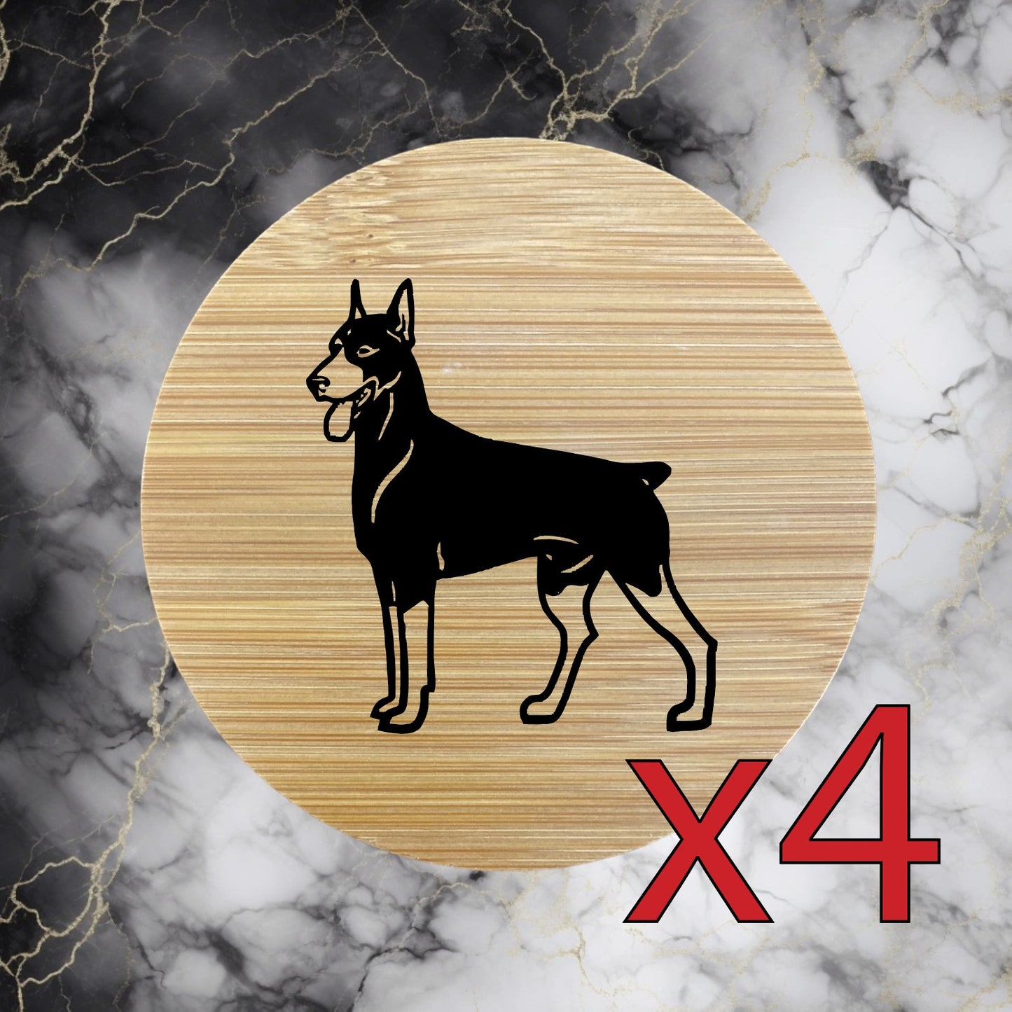 Doberman x4 Bamboo Coasters Drink Natural Wood Home Decor Lounge Dog Animal NEW