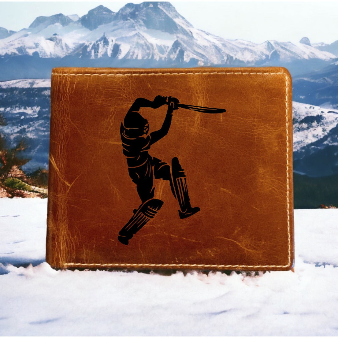 Cricket Player Leather Wallet Bifold Premium Quality Buffalo Sports Game Bat NEW