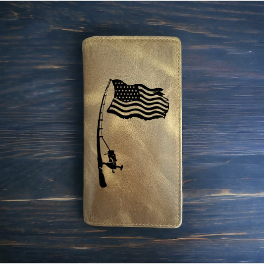 Fishing USA Rodeo Wallet Cowboy Western Buffalo Leather Premium Flag America NEW