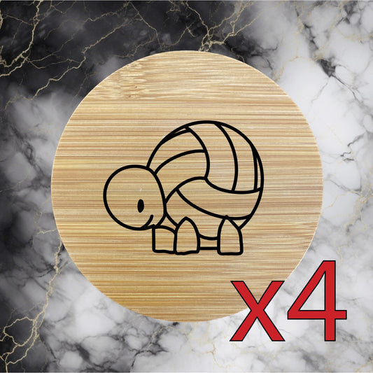 Turtle Volleyball x4 Bamboo Coasters Drink Natural Wood Home Decor Lounge NEW