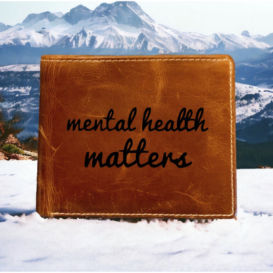 Mental Health Leather Wallet Bifold Premium Quality Buffalo Mind Brain Quote NEW