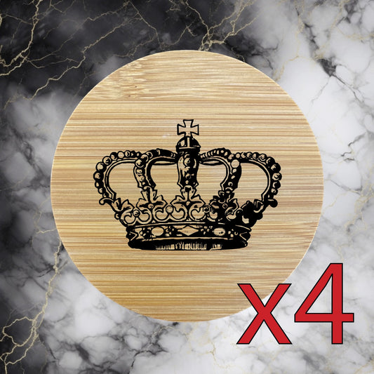 Crown x4 Bamboo Coasters Drink Natural Wood Home Decor Lounge King Queen NEW