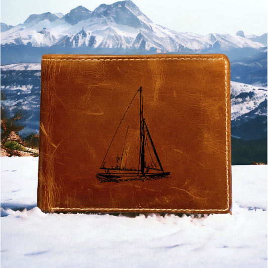 Sailboat Leather Wallet Bifold Premium Quality Buffalo Nautical Ocean NEW