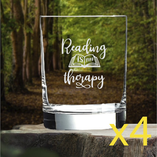 Reading Therapy Whiskey Glasses x4 Double 14 Oz Premium Old Fashioned Books NEW