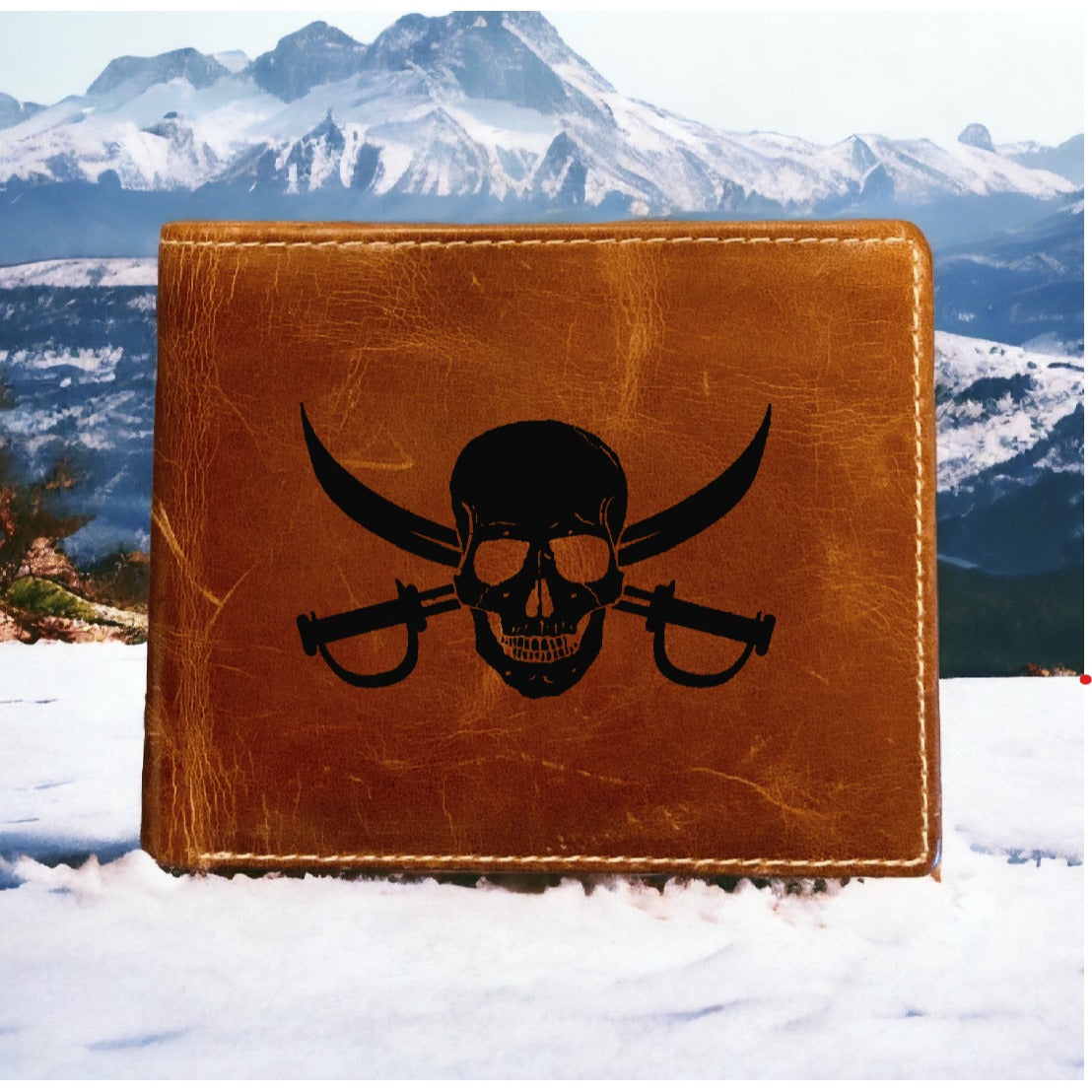 Skull Swords Leather Wallet Bifold Premium Quality Buffalo Pirate Nautical NEW