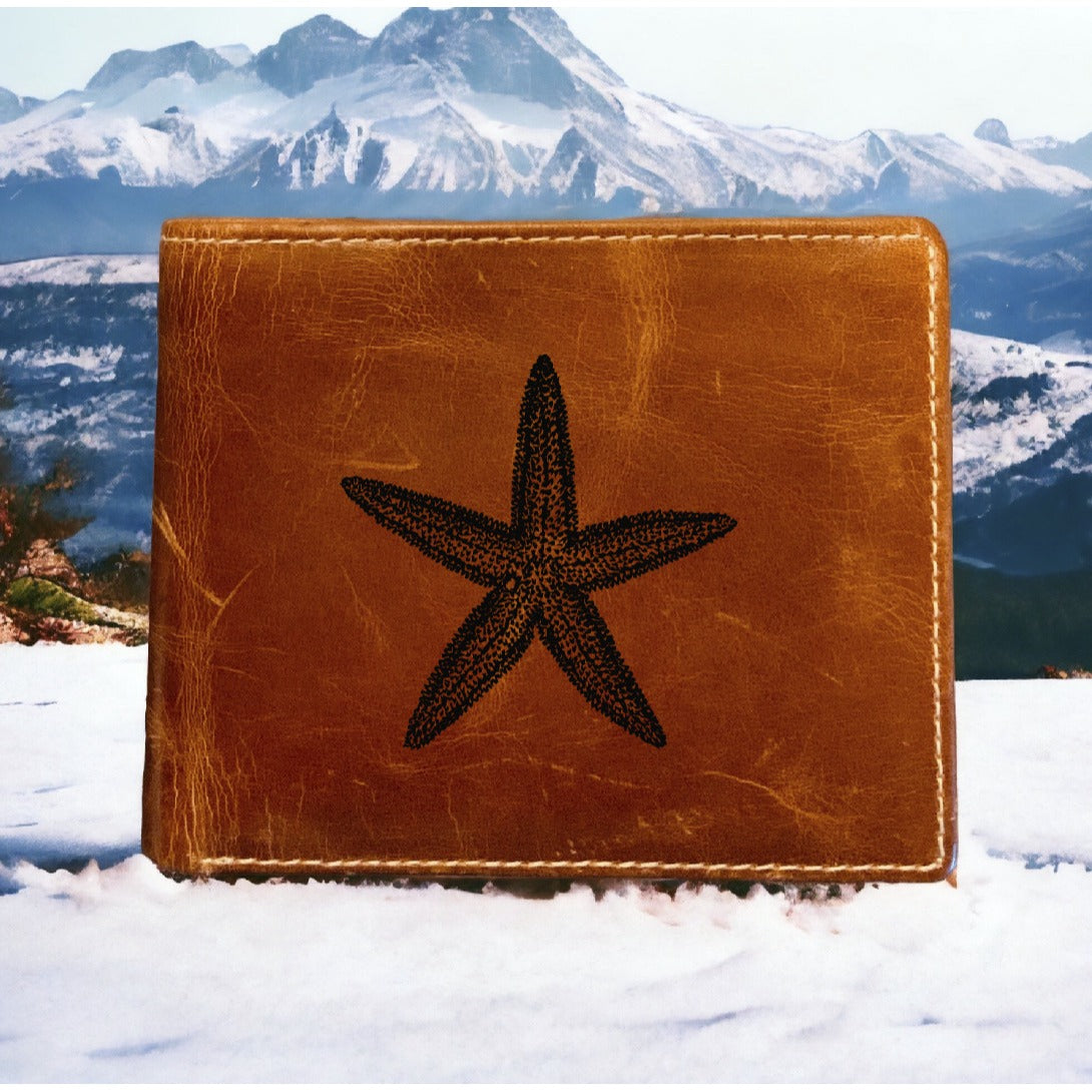 Starfish Leather Wallet Bifold Premium Quality Buffalo Animal Ocean Beach NEW